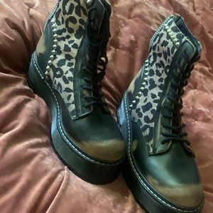 Steve Madden leopard spike combat boots